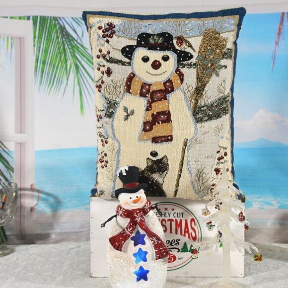 Snowman Pillow with Light Changing Snowman and Acrylic Tree in Box See Video - Picture 4 of 6